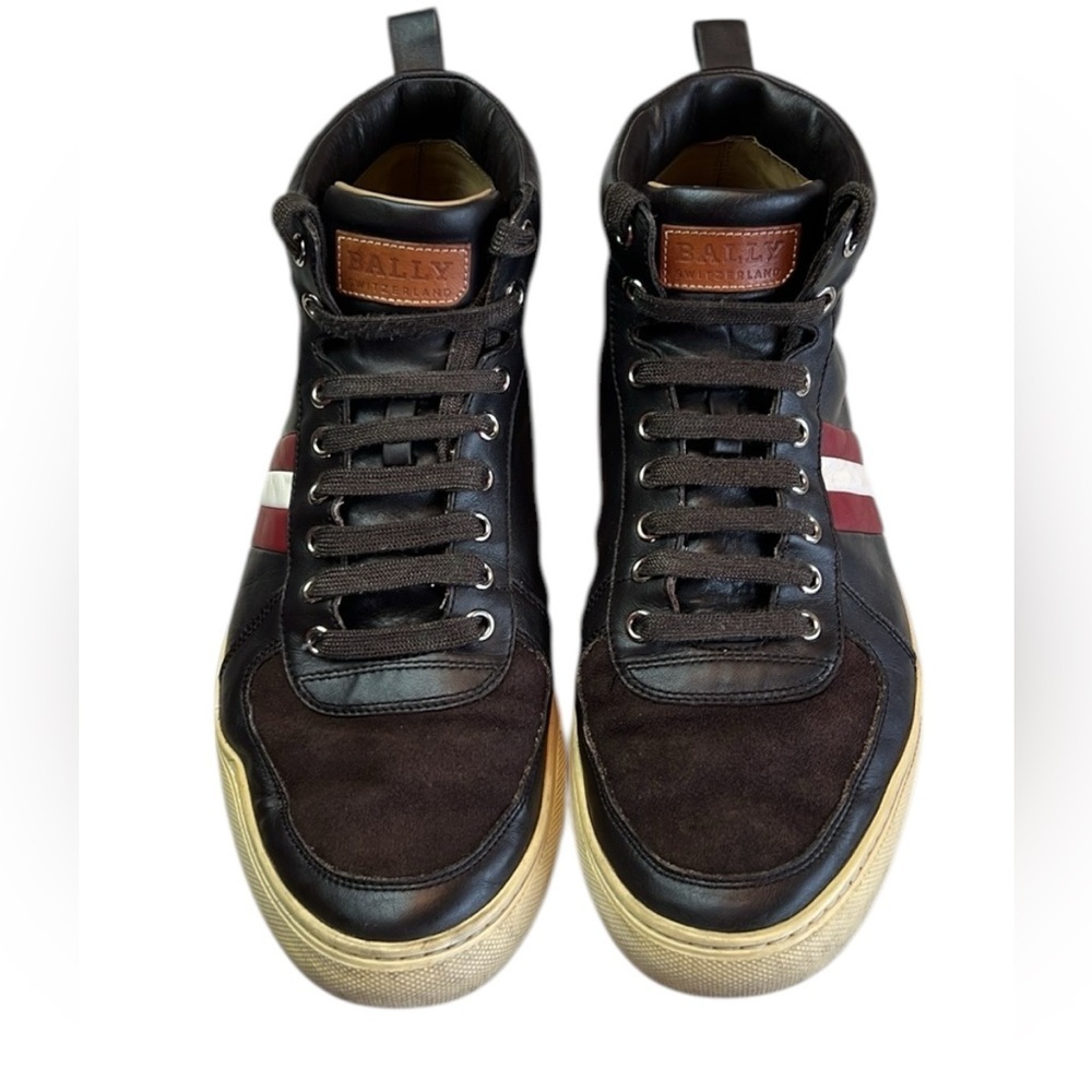 Bally Switzerland Men’s Hervey Brown/Black Leather High Top Sneakers Size 10.5D